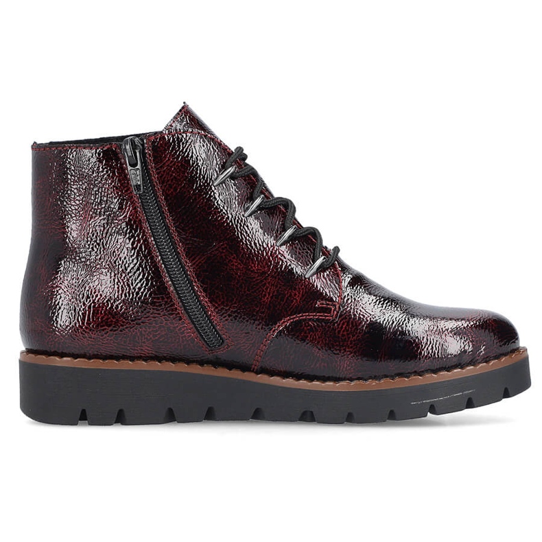 Botins femininos envernizados bordô Rieker 44902-35 vermelho
