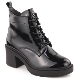 Botins femininos envernizados, pretos, Vinceza 58321