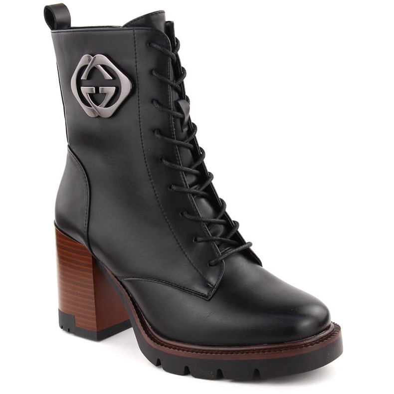 Botins femininos pretos de salto alto Vinceza 58359