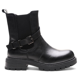 Botins femininos de couro com fivela pretos Sergio Leone TR719-S