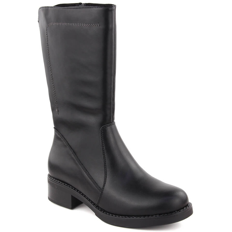 Botins femininos de couro preto Sergio Leone BT287-S