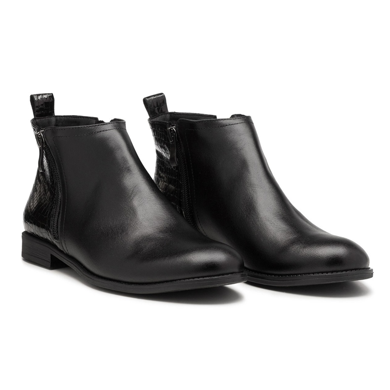 BUTDAM Botas de outono de salto baixo em couro preto Btz Aurora