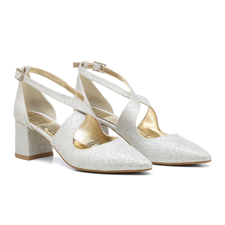 BUTDAM Sapatos de casamento de salto baixo e tiras Alba com glitter prateado prata