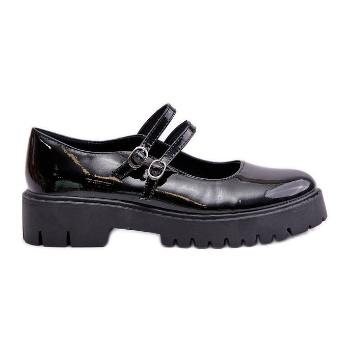 Sapatos femininos de couro envernizado com tiras, Preto Rialuna