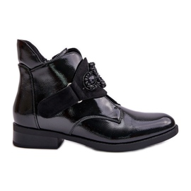 Botas femininas envernizadas com decoração, isoladas S.Barski HY42-021 pretas preto Botas femininas envernizadas com decoração, isoladas S.Barski HY42-021 pretas preto