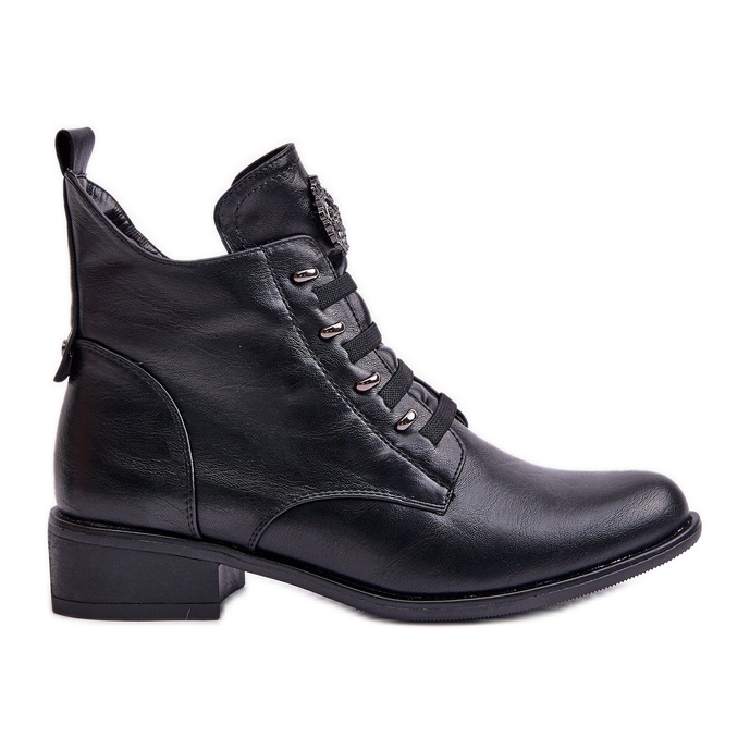 Jezzi Botins com isolamento baixo e zíper com decoração, Preto Nevalia
