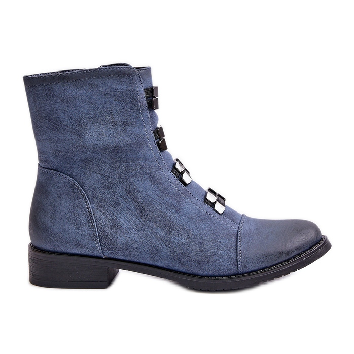 Jezzi Botas femininas com zíper isolado azul Evalith