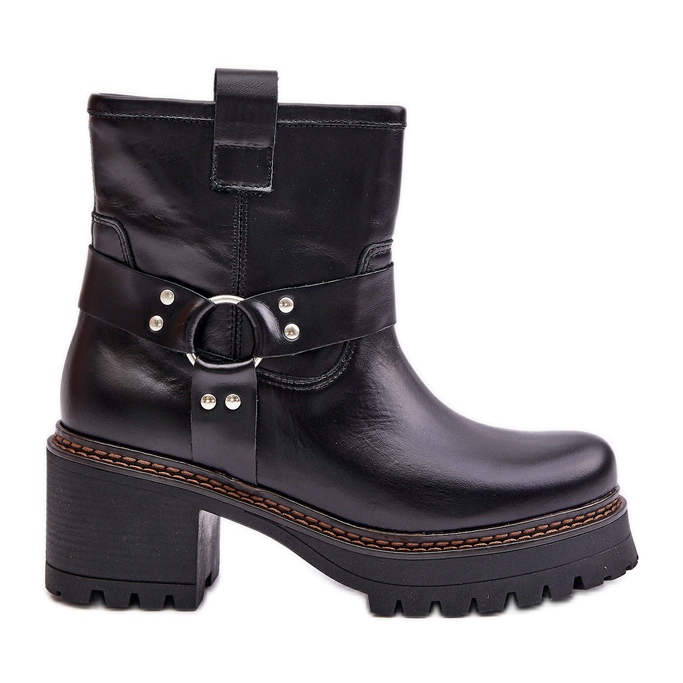 Botas femininas de couro com zíper Lewski 3435 pretas preto