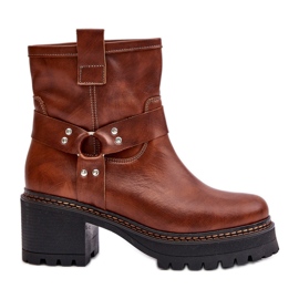 Botas femininas de couro com zíper Lewski 3435 marrom castanho