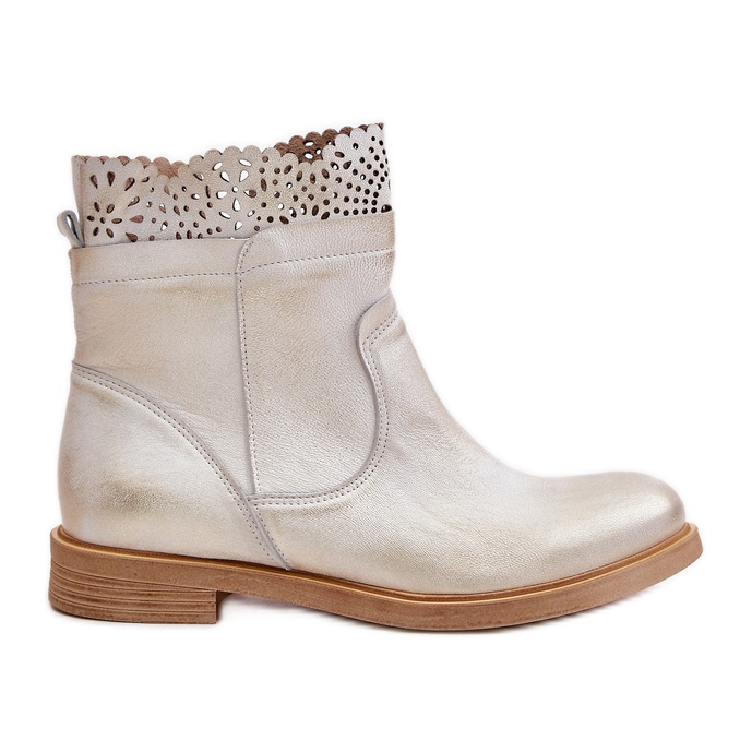 Botas baixas femininas com salto plano em couro Lewski 3624 dourado escovado