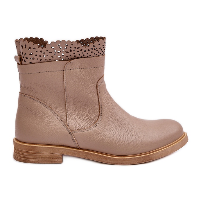Botas baixas femininas de couro de salto plano Lewski 3624 bege
