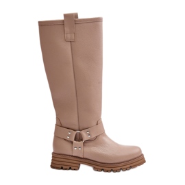 Botas acima do joelho femininas de couro Lewski 3615 bege