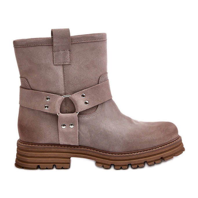 Botas rasas femininas de camurça Lewski 3610 Cappucino bege