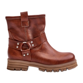 Botas rasas femininas de couro Lewski 3610 marrom castanho