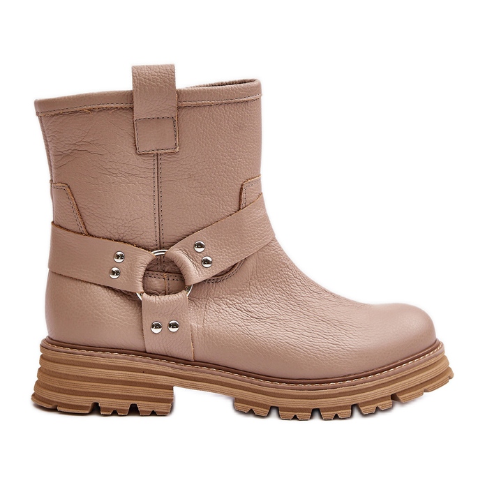 Botas rasas femininas de couro Lewski 3610 bege