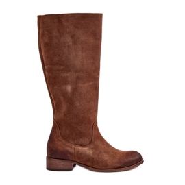 Lewski Botas femininas de camurça de cano médio com zíper esquerdo 3616 marrom castanho