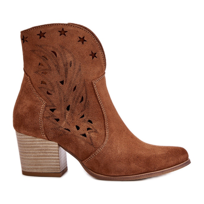 Botas de cowboy de camurça perfurada com salto alto Lewski 3613 marrom castanho
