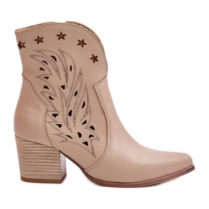Botas de cowboy de couro perfurado com salto alto Lewski 3613 bege