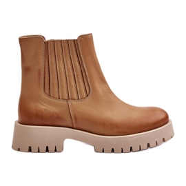 Botas femininas slip-on com salto plano couro Lewski 3611 marrom