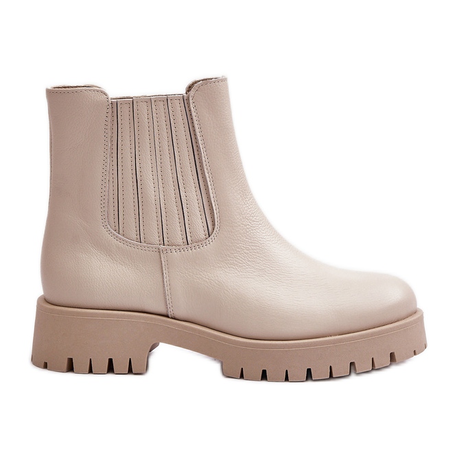 Botas rasas femininas de couro Lewski 3611 bege claro
