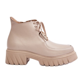 Zazoo 2952 Botins de couro bege com decoração dourada