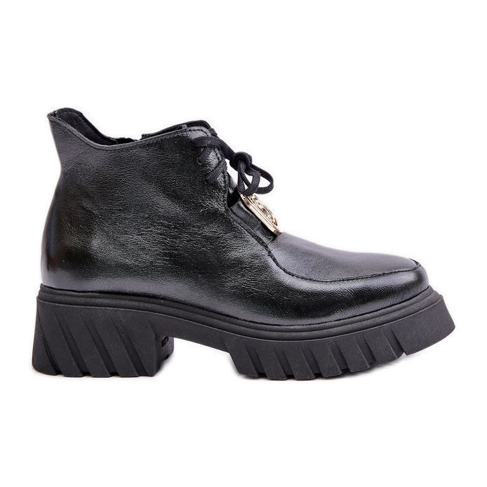Zazoo 2952 Botins de couro com decoração dourada, preto