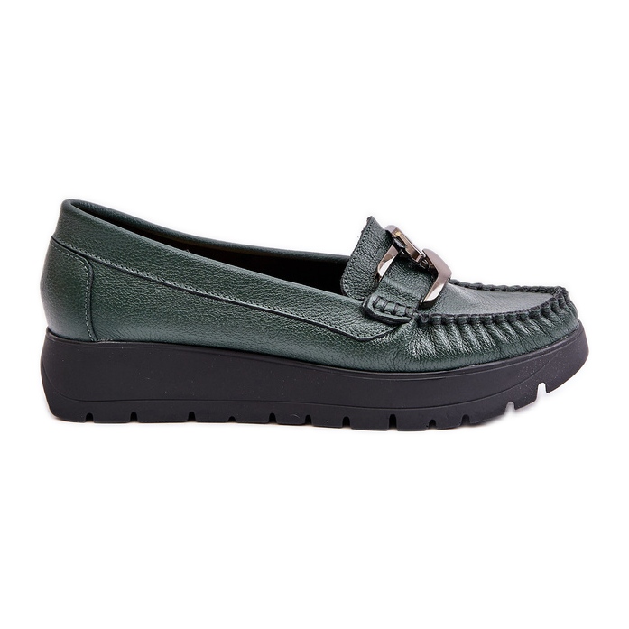 Mocassins de couro Zazoo 10141 em plataforma com decoração, verde escuro