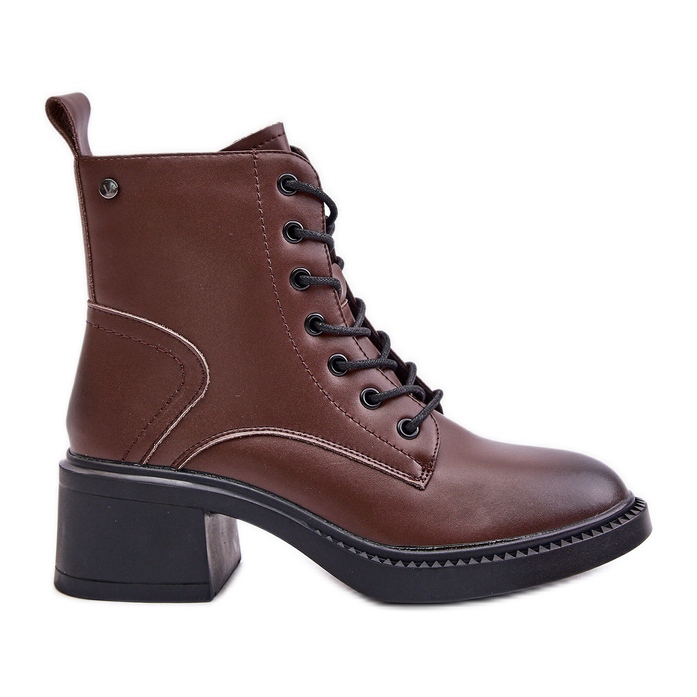 Botas femininas isoladas de salto baixo em couro natural Vinceza 66722 marrom castanho