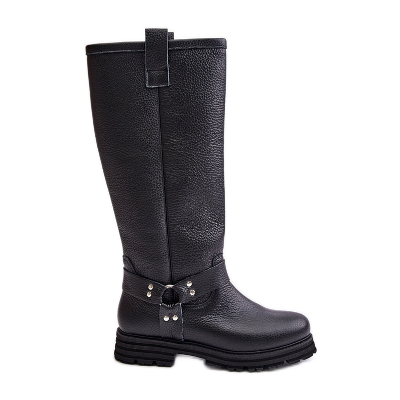 Botas acima do joelho femininas de couro Lewski 3615 pretas preto