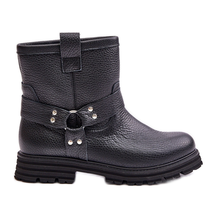 Botas rasas femininas de couro Lewski 3610 pretas preto