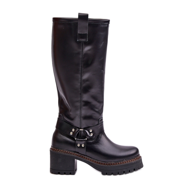 Botas acima do joelho femininas de couro Lewski 3432 pretas preto