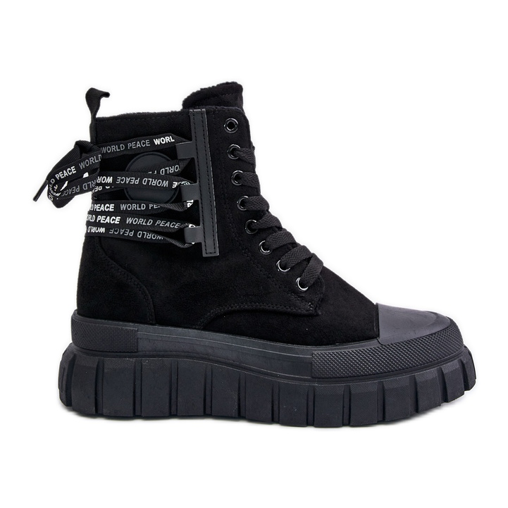 Botas femininas plataforma com cadarço decorativo preto Edidda preto