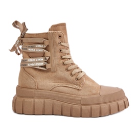 Botas femininas marrons na plataforma com cadarço decorativo Edidda castanho marrom