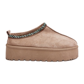 Chinelos femininos plataforma com bordado, bege Neroma