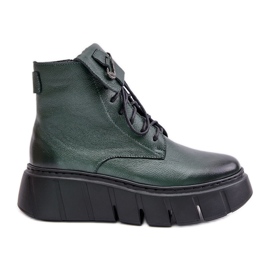 Zazoo 60511 Botas femininas de couro com plataforma aquecida, verde escuro