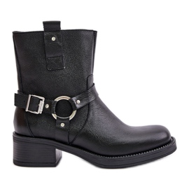 Botas de salto baixo de couro com isolamento Zazoo 60480, pretas preto