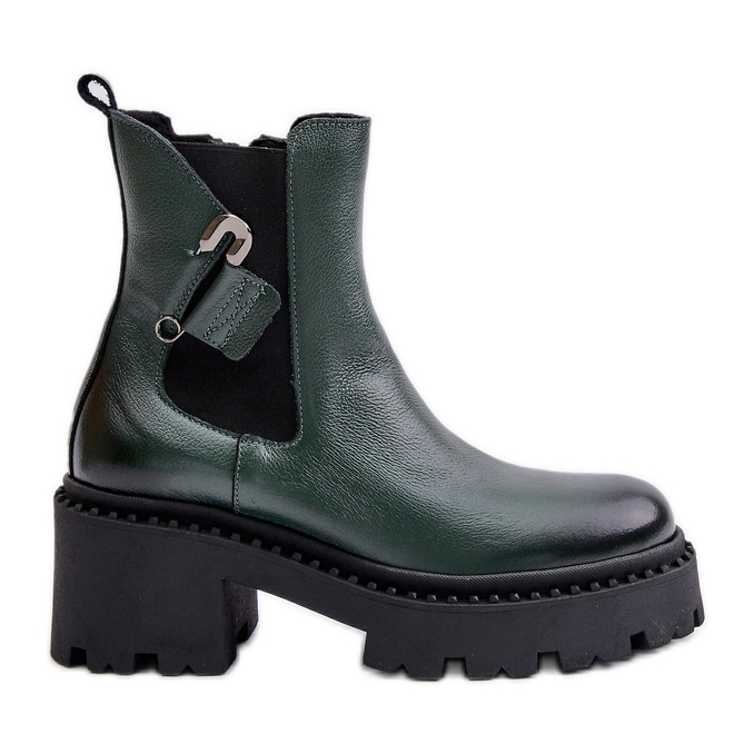 Zazoo 60490 Botins isolados em couro com decoração, verde escuro preto
