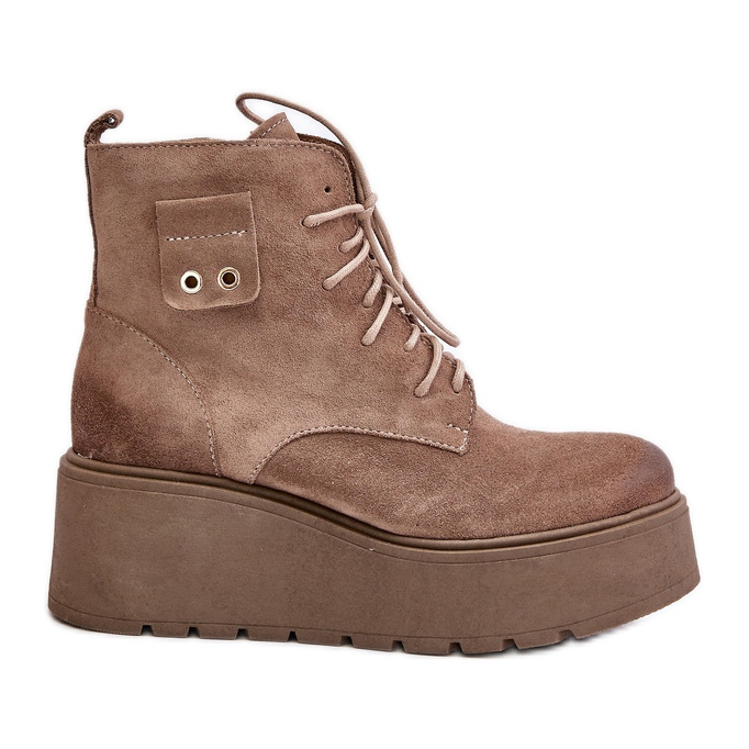 Zazoo 60499 Botas femininas de camurça com plataforma e cunhas bege quente
