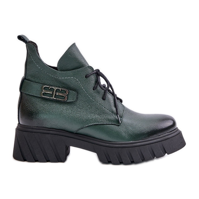 Zazoo 60483 Botas femininas de couro cano baixo aquecidas verde escuro