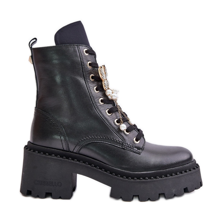 Botas femininas de couro com borboleta preta CheBello 4590 preto