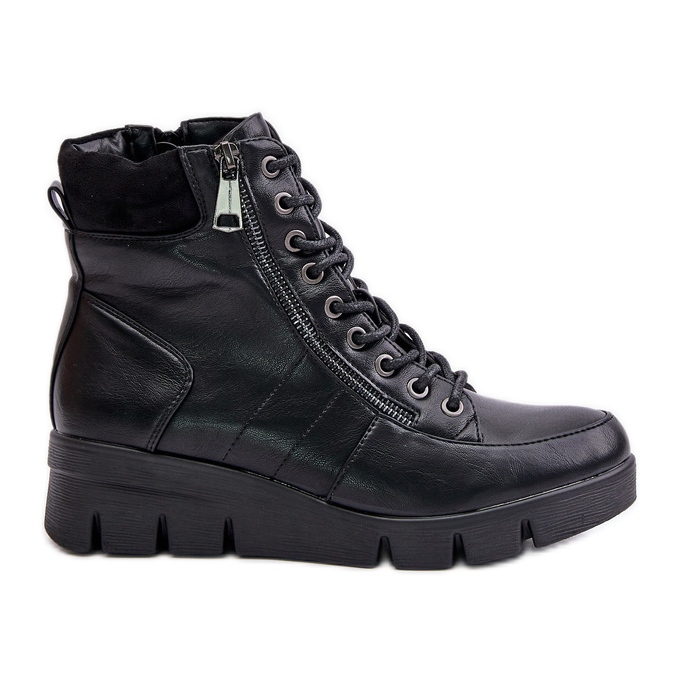 Botins femininos leves e isolados em plataforma e cunha, Preto Savindria