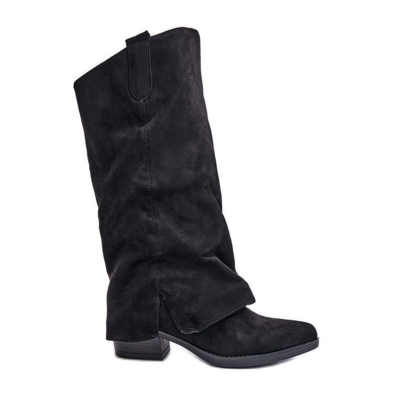 Jezzi Botas femininas de salto baixo com cano virado para cima, pretas, Stinova preto