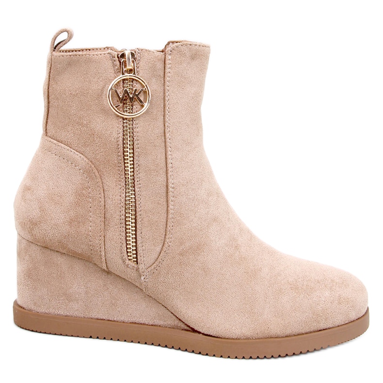 Botins de cunha Vavin Khaki com zíper dourado bege