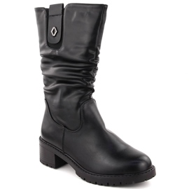 Botins femininos de salto alto, pretos, Unisoft 7993