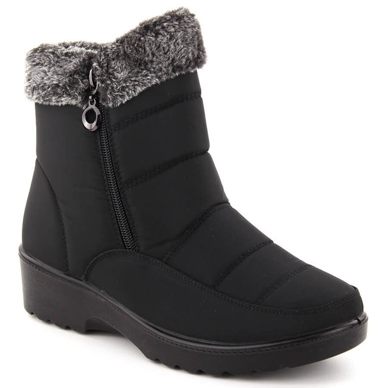 Botas femininas de neve com pele, pretas, Vinceza 86231 preto