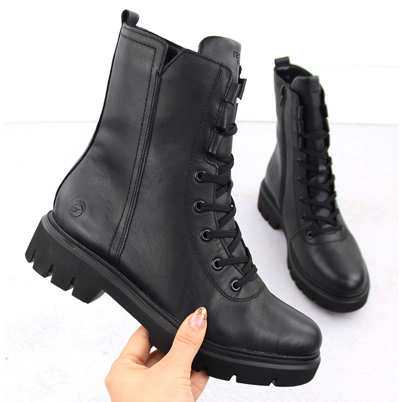 Botas femininas de trabalho com isolamento de couro, pretas Remonte D1W76-00 preto