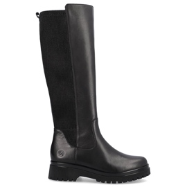 Botas femininas de couro com cano elástico, preto Remonte D1B71-01