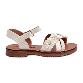 Sandálias de meninas presas com velcro com flores brancas branco
