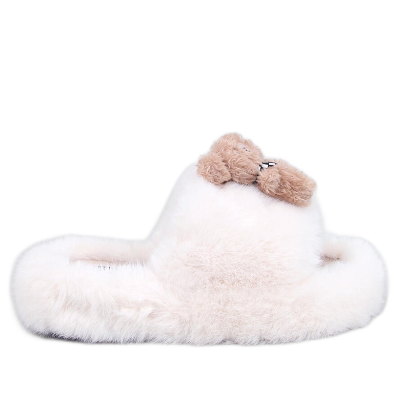 Chinelos de pele Bando Beige com ursinho de pelúcia bege Chinelos de pele Bando Beige com ursinho de pelúcia bege