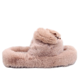 Chinelos de pele com laço e ursinho Burano Khaki bege